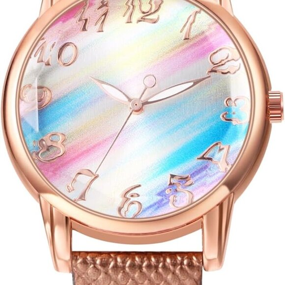 Stylish 32mm Rainbow Leather Watch for Women: Elegant & Precise Quartz Timepiece - Picture 1 of 7